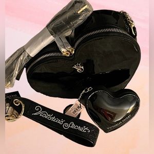 NEW Victoria’s Secret Black HEART SHAPE CROSSBODY BAG Bundle